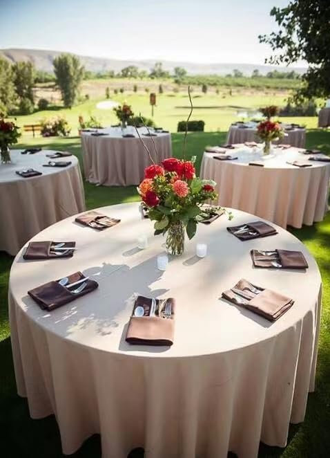 10 Pack Ivory Round Table Cloths, 90 inch Polyester Fabric, Wrinkle Resistant, Machine Washable, Perfect for Weddings, Parties, Everyday Use