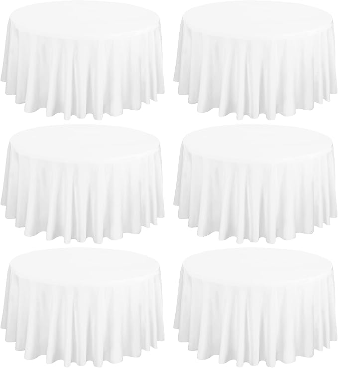 fani 6 Pack White Round Tablecloth 120 Inch Polyester Tablecloth for Round Table, Stain and Wrinkle Resistant Washable Fabric Table Cloth Circular Table Cover for Wedding Party Dining Banquet