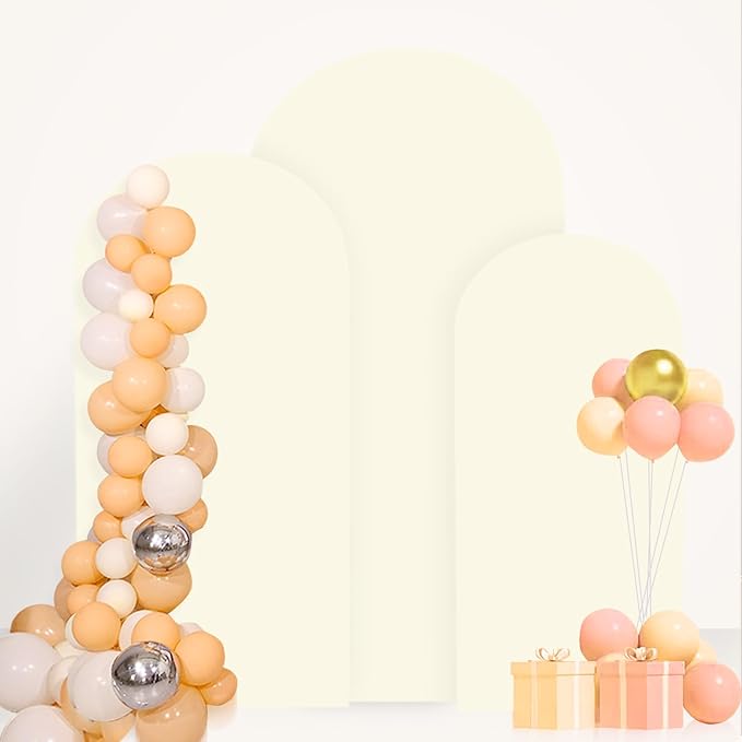 FANPROMS Ivory Wedding Arch Cover Set of 3 Arch Spandex Covers 5FT 6FT 7FT Baby Shower Chiara Arch Backdrop Stand Cover Round Top Stretchy Backdrop Arched Stand Covers for Parties Ornaments
