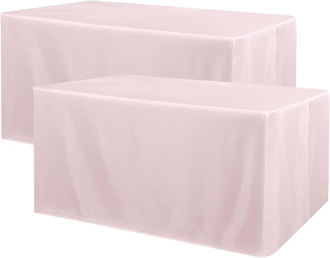 Obstal 2 Pack Table Clothes for 8 Foot Rectangle Tables - Water Resistant Washable Fabric Polyester Rectangle Table Cover Protector for Wedding, Banquet and Trade Shows, 96L x 30W Inches, Dusty Pink