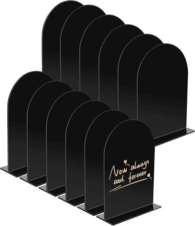 12 Pack Acrylic Wedding Signs 5 x 7 Inch DIY Blank Table Number with Base Black Arch Shape Menu Board for Party Anniversary Event Restaurant Cafe Decoration