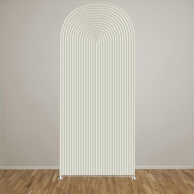 2D Printed Ripples Party Arch Covers Arched Backdrop Cover Stretchy Cover for Party Decoration Round Top Frame Spandex Cover (Ivory Cover455,8x4.6ft)