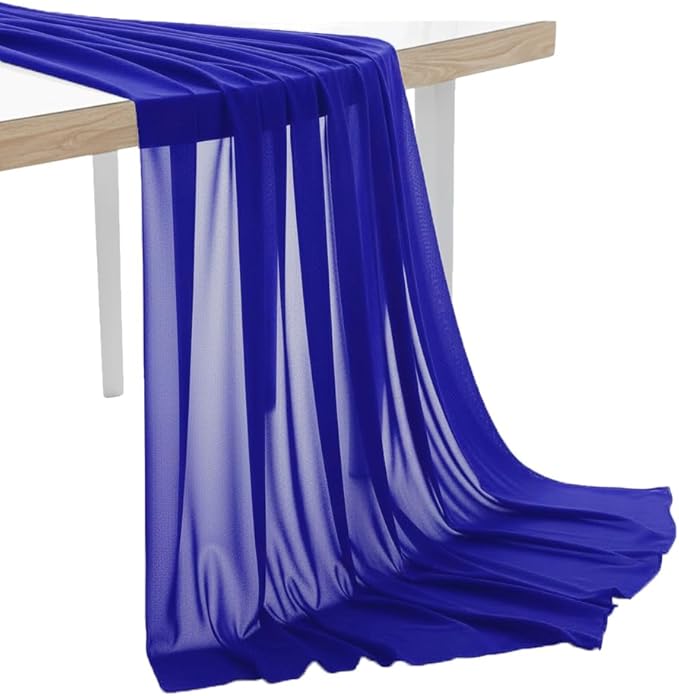 MDS Pack of 5 Yard Chiffon Fabric, Sheer Soft Draping Fabric Bolt for Wedding Party Backdrop Arch Decoration, Apparel Bridal Dress Sewing DIY Crafts Solid Gauze Fabrics 44” Wide - Royal Blue
