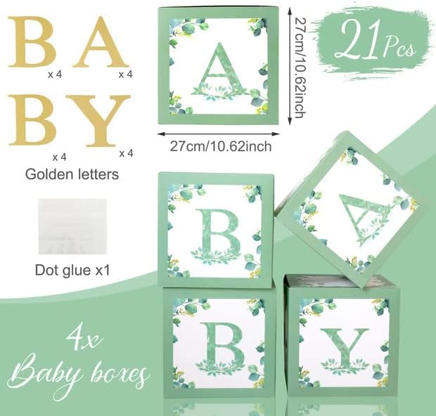 DataMoon Sage Green Baby Shower Decorations 125PCS Green Balloon Arch Kit, Balloon Boxes, Backdrop for Woodland Jungle Theme Baby Shower Decor Gender Reveal Birthday Party Supplies
