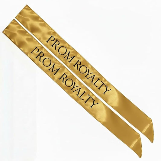 Anderson’s Gold Satin Prom Royalty Sash Set, Elegant 3" x 72" Sashes with Black Imprint for Prom Night Coronation and School Events, 2‑Piece Set