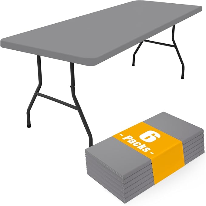 Smiry 6 Pack Rectangle Picnic Table Cloth, Waterproof Elastic Fitted Tablecloths, Washable Polyester Rectangular Patio Table Cover for Camping, Indoor and Outdoor (Grey, 30"x96")