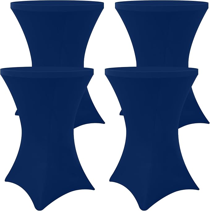 Moosfor Spandex Cocktail Table Covers 4 Pack, Elastic Fitted Stretch Table Cloth, Round High Top Tablecloths for Bar, Party, Pub, Wedding & Banquet (Navy, 32x43 Inch)