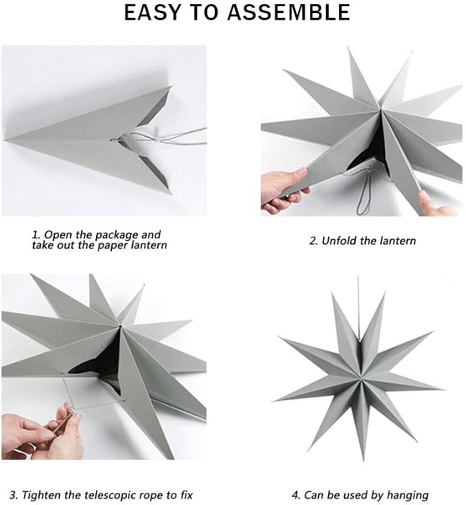 SUNBEAUTY 3 Pcs 9-Pointed White Paper Star Lanterns 12 Inch Hanging Lampshade Wedding Birthday Christmas Home Party Decoration