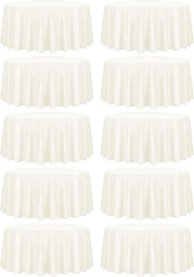 fani 10 Pack 90 Inch Round Tablecloth, Ivory Polyester Fabric Table Cloth for Round Table, Stain and Wrinkle Resistant Washable Table Cover for Wedding Party Dining Table Buffet and Camping