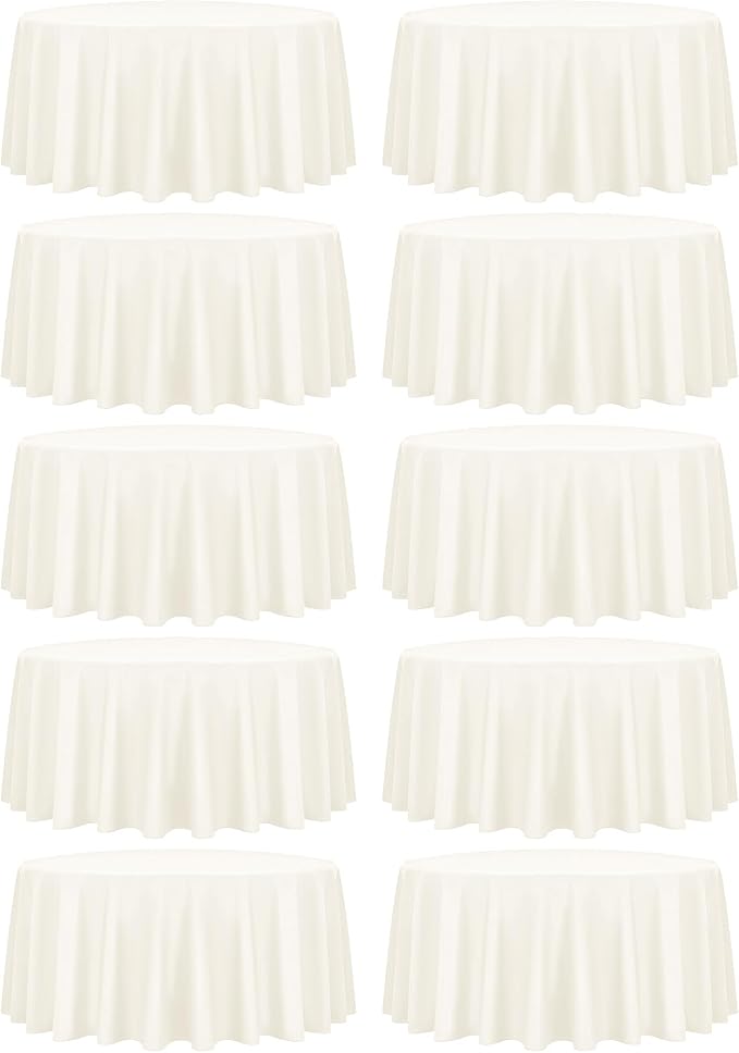 fani 10 Pack 120 Inch Round Tablecloth, Ivory Polyester Fabric Table Cloth for Round Table, Stain and Wrinkle Washable Table Cover for Wedding Party Dining Table Buffet Banquet Restaurant and Camping
