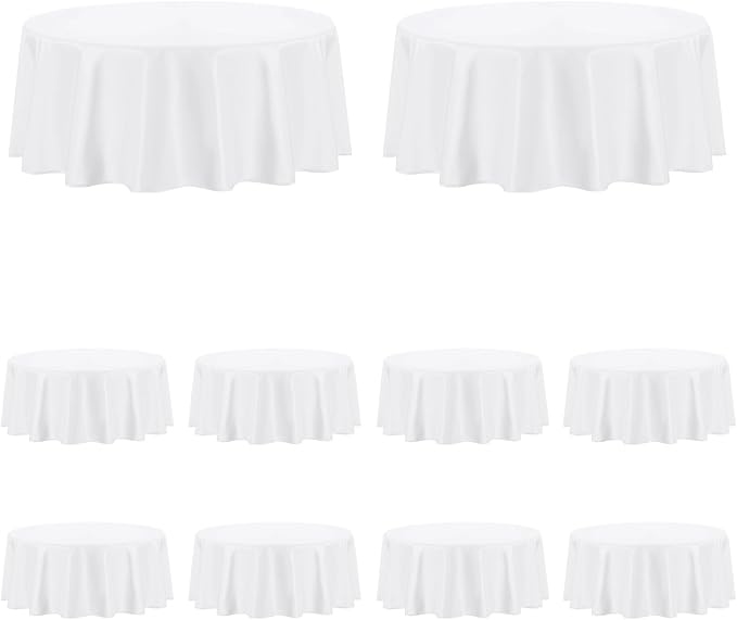 PureFit 10 Pack Round White Table Cloths 70 Inch for Round Tables, Stain and Wrinkle Resistant Table Linens for Home Use, Wedding, Party, Banquet and Camping