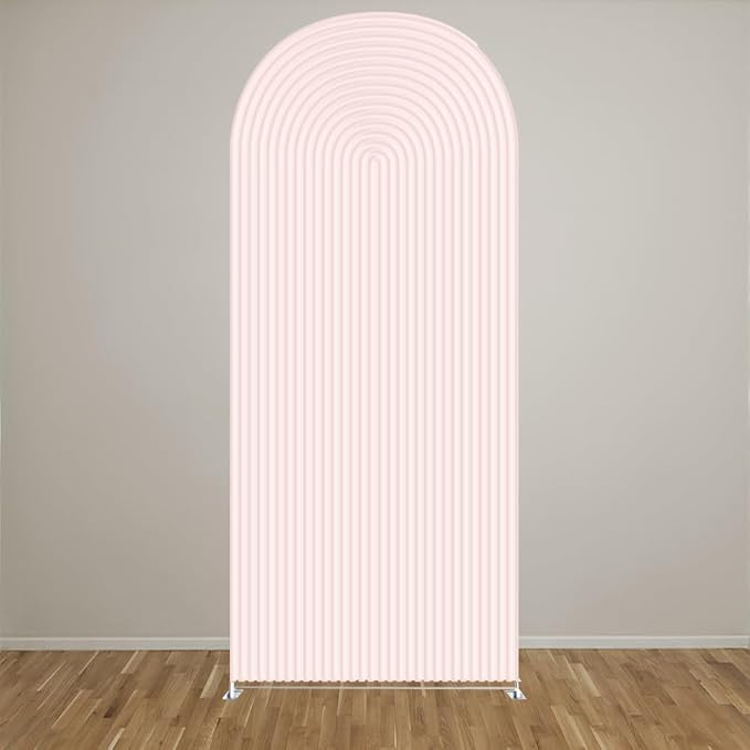 2D Printed Ripples Party Arch Covers Arched Backdrop Cover Stretchy Cover for Party Decoration Round Top Frame Spandex Cover (Light Pink459,8x4.6ft)