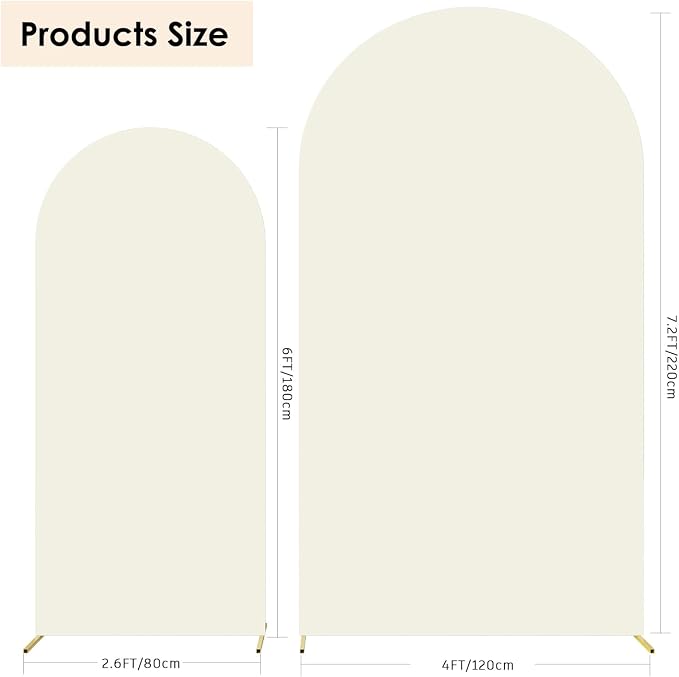 HAINARverS Set of 2 Wedding Arch Cover 6FT,7.2FT Spandex Fitted Stretchy Arch Stand Covers,2 Sided Round Top Chiara Backdrop Cover for Birthday Party Banquet Baby Shower Arch Decoration(Ivory)