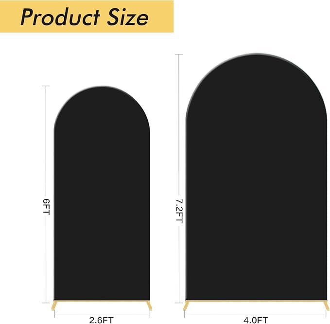 Gawicpy Wedding Arch Backdrop Stand Set Metal Arch Backdrop Stand with Wedding Arch Cover, Wedding Balloon Arch Backdrop Stand for Birthday, Baby Shower, Anniversary (Black, 5.9FT+7.2FT)