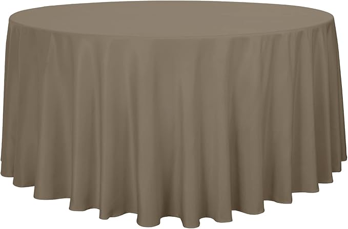 sancua Round Tablecloth - 108 Inch - Water Resistant Spill Proof Washable Polyester Table Cloth Decorative Fabric Table Cover for Dining Tables, Buffet Parties and Camping, Taupe