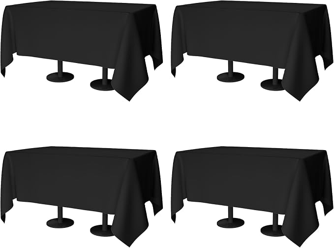 70x120 Table Cloth - 4 Pack Rectangular Black Washable Stain and Wrinkle Resistant Polyester Table Cover for Dining Tables, Various Parties and Camping (Black)