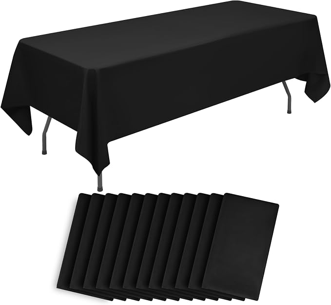 12 Pack Black Tablecloth 60x126 Inch Rectangular Table Cover | Wrinkle Resistant, Machine Washable Reusable, Wedding, Banquet, Restaurant, Party, Baby Shower,Indoor Outdoor Events