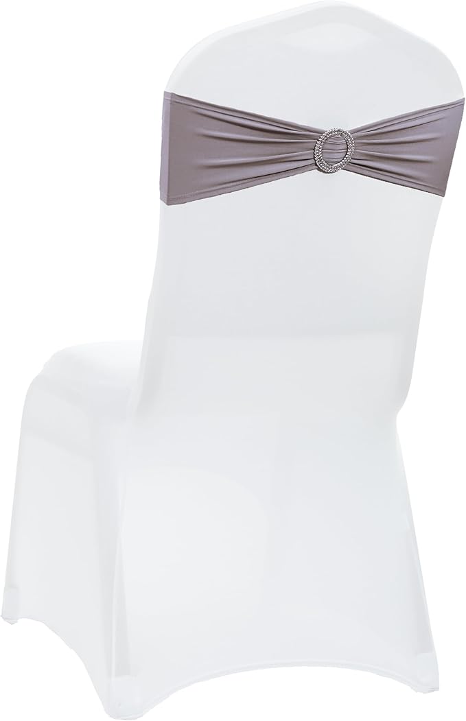 VDS - Silver Grey | Spandex Chair Sashes Bows | 300 PCS | Stretch Elastic Banquet Universal Folding Chair Band Tie with Silver Buckle Slider for Wedding Party Conference Celebration Event Decoration