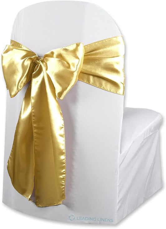 Satin Bow Sash Chair Cover Decoration - Elegant Sashes for Weddings, Banquets, Receptions, Special Events, Restaurants, and Parties - 28 Available Color Choices, Set of 150, Gold