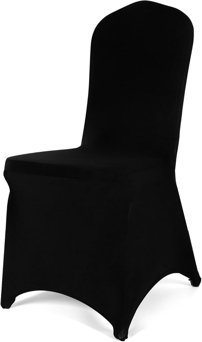 50 PCS Black Polyester Spandex Chair Covers - Stretch Slipcovers for Wedding, Party, Dining, Banquet - Flat-Front Chair Covers