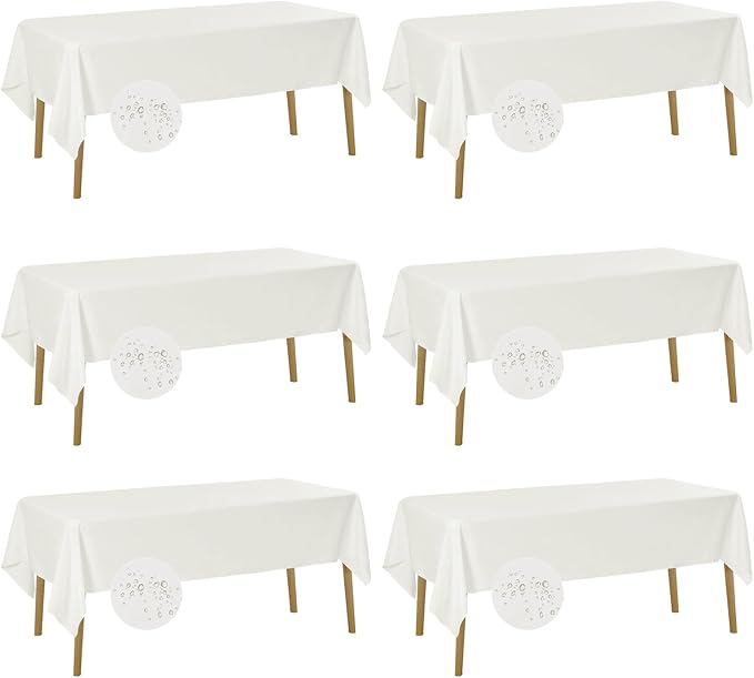 Fokitut 6 Pack Waterproof Rectangle Tablecloth, 60x102 Inch, Stain Resistant and Wrinkle Polyester Table Cloth, Fabric Table Cover for Kitchen Dining, Wedding, Party, Holiday Dinner-Ivory