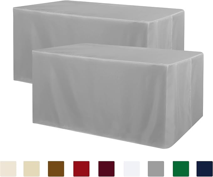 Obstal 2 Pack Table Clothes for 8 Foot Rectangle Tables - Water Resistant Washable Fabric Polyester Rectangle Table Cover Protector for Wedding, Banquet and Trade Shows, 96L x 30W Inches, Silver