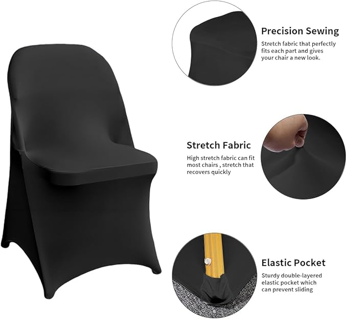 10 Pcs Black Folding Chair Cover Washable Removable Universal Fitted Chair Cover Protector for Wedding Party Banquet Holidays Celebration Decoration Chair Covers