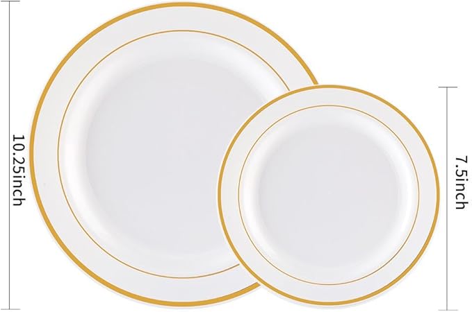 WDF 60PCS White Gold Plates Disposable - Gold Plastic Plates, Including 30-10.25inch Gold Dinner and 30-7.5inch Salad/Dessert for Baby Shower Wedding Spring
