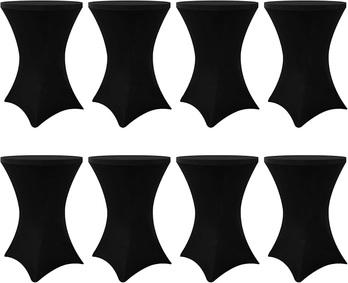 Moosfor Spandex Cocktail Table Covers 8 Pack, Elastic Fitted Stretch Table Cloth, Round High Top Tablecloths for Bar, Party, Pub, Wedding & Banquet (Black, 32x43 Inch)