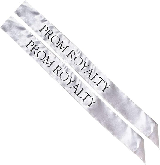 Anderson’s Silver Satin Prom Royalty Sash Set, Elegant 3" x 72" Sashes with Black Imprint for Prom Night Coronation and School Events, 2‑Piece Set