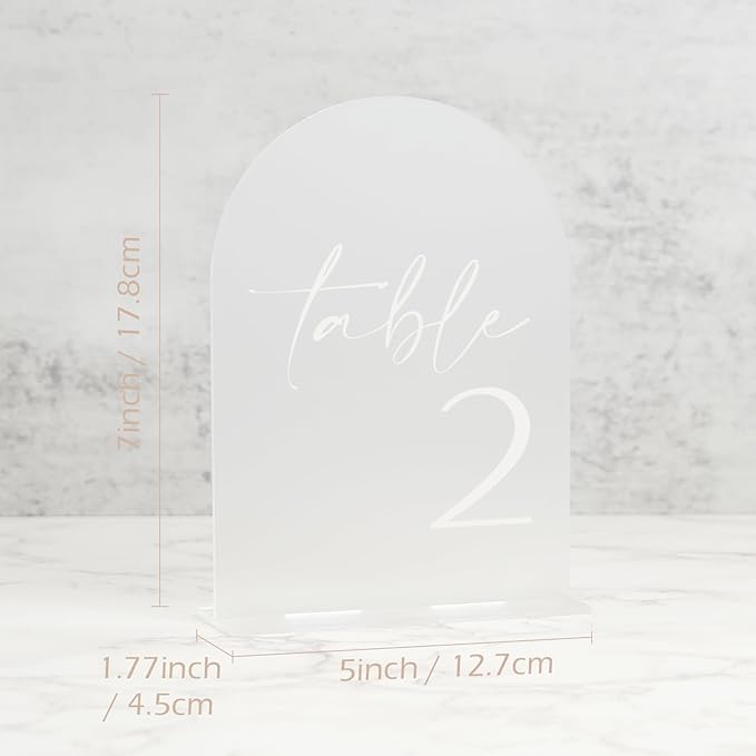 HOODO Frosted Arch Acrylic Wedding Table Numbers 1-10 with Stands, 5"x7" Arched Signs and Holders for Wedding Reception, Party, Anniversary, Event