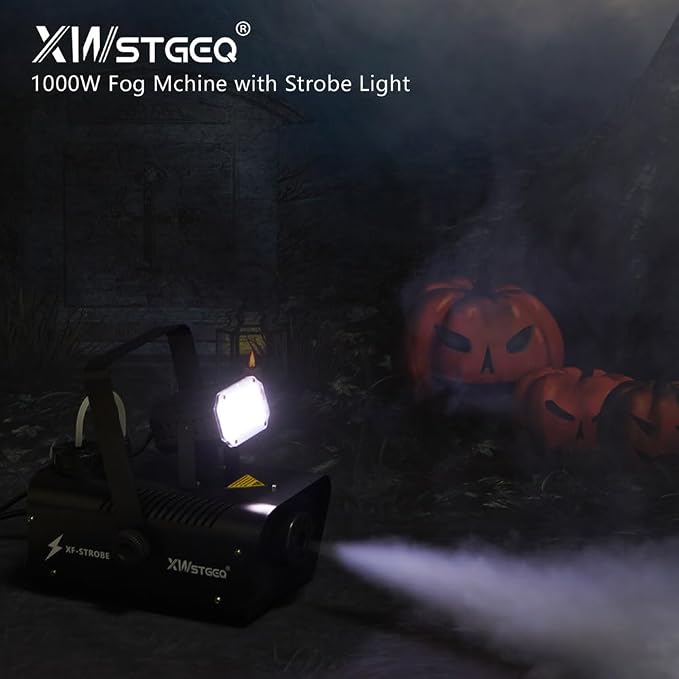 Fog Machine 1000W with Strobe Light, Wireless Remote, Perfect for Halloween, Parties, Concerts, and Events