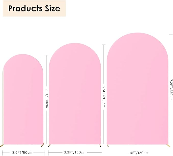 HAINARverS Set of 3 Wedding Arch Cover 6FT,6.6FT,7.2FT Spandex Fitted Stretchy Arch Stand Covers,2 Sided Round Top Chiara Backdrop Cover for Birthday Party Banquet Baby Shower Arch Decoration(Pink)