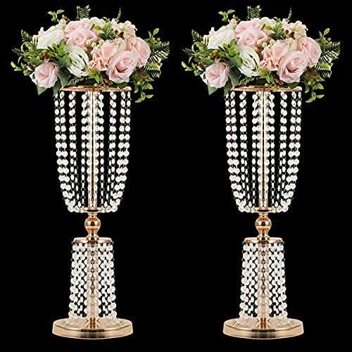 2 Pcs 23.75 inches Gold Vases for Centerpieces Tall Crystal Metal Vase Flower Stand Holders Wedding Centerpiece Chandelier for Reception Tables Wedding Supplies