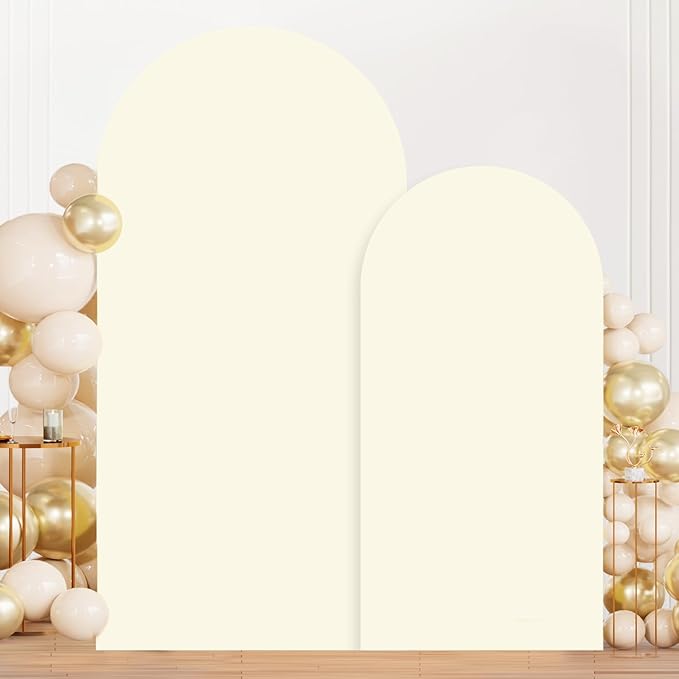 MODFUNS Ivory Arch Cover Set 6&7.2ft Spandex Arch Backdrop Cover Set of 2 Fitted Arched Frame Covers Double Sided Chiara Backdrop Covers for Wedding Birthday Party Reception Banquet Decoration