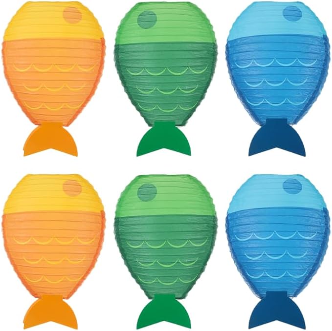 PRETYZOOM Fish-Shaped Paper Lanterns DIY Hanging Festival Party Decor 12.20X9.05X4.33 Inch Reusable Ocean Theme Paper Lanterns for Home Office Birthday Celebration