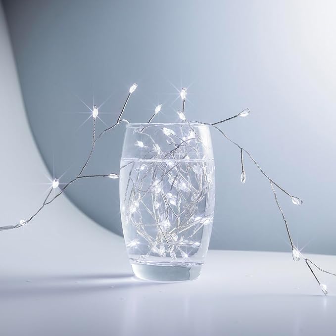 Fairy Lights Plug in, 10 Feet 100LED Cool White Silver Wire Firecracker Firefly Lights with Remote, Waterproof Copper Wire Lights for Bedroom Wreath Window Wedding Christmas Tree Decoration