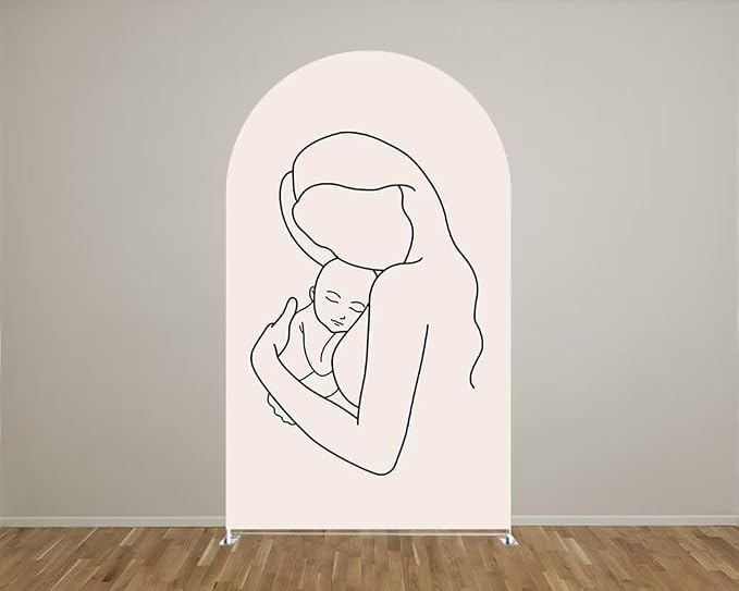 Mother and Her Baby Arched Fabric Backdrop Covers for Pregnancy Party Chiara Backdrop Double-Sided Metal Arch Stand Covers Birthay Baby Shower Cake Tablecloth Decoration