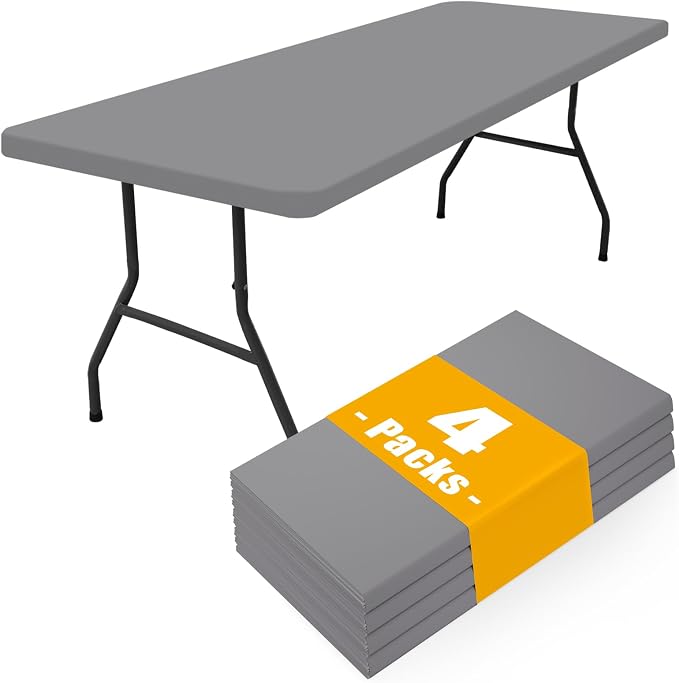 Smiry 4 Pack Rectangle Picnic Table Cloth, Waterproof Elastic Fitted Tablecloths, Washable Polyester Rectangular Patio Table Cover for Camping, Indoor and Outdoor (Grey, 30"x72")
