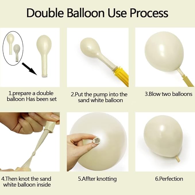 Pearl Sand White Balloon Arch Double Stuffed White Ivory Cream Beige Balloon Garland Kit Different Sizes 12/10/5in With Clear Bobo Balloons for Birthday Wedding Bridal Baby Shower Baptism Party Decor
