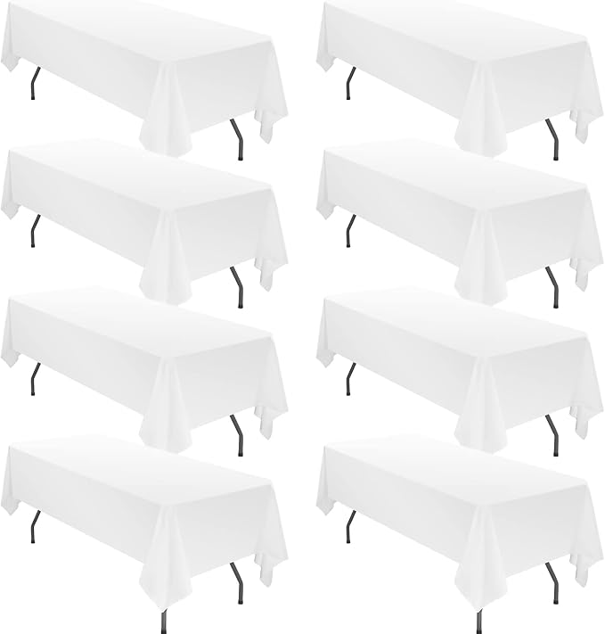 8 Packs White Rectangle Tablecloth - 60 x 102 Inch, Premium Polyester Table Cloth for 6 Foot Rectangle Tables, Washable Fabric Table Covers for Wedding, Party, Banquet, Dining