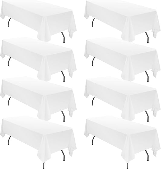 fani 8 Packs White Rectangle Tablecloth - 60 x 126 Inch, Premium Polyester Table Cloth for 6 Foot Rectangle Tables, Washable Fabric Table Covers for Wedding, Party, Banquet, Dining