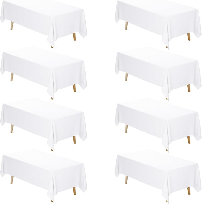 Fixwal 8 Pack White 60 x 102 Inch Rectangle Tablecloths, Reusable Heavy Duty Washable Polyester Table Covers for 6 Ft Tables, Wedding, Party, Outdoor, Picnic, Camping