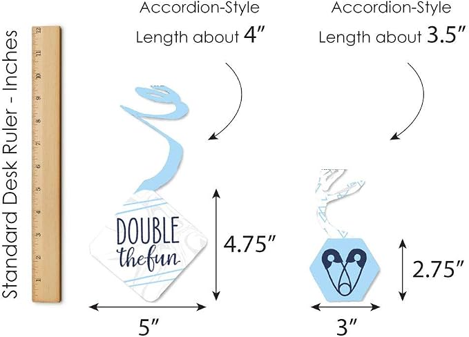 Big Dot of Happiness It’s Twin Boys - Blue Twins Baby Shower Hanging Decor - Party Decoration Swirls - Set of 40