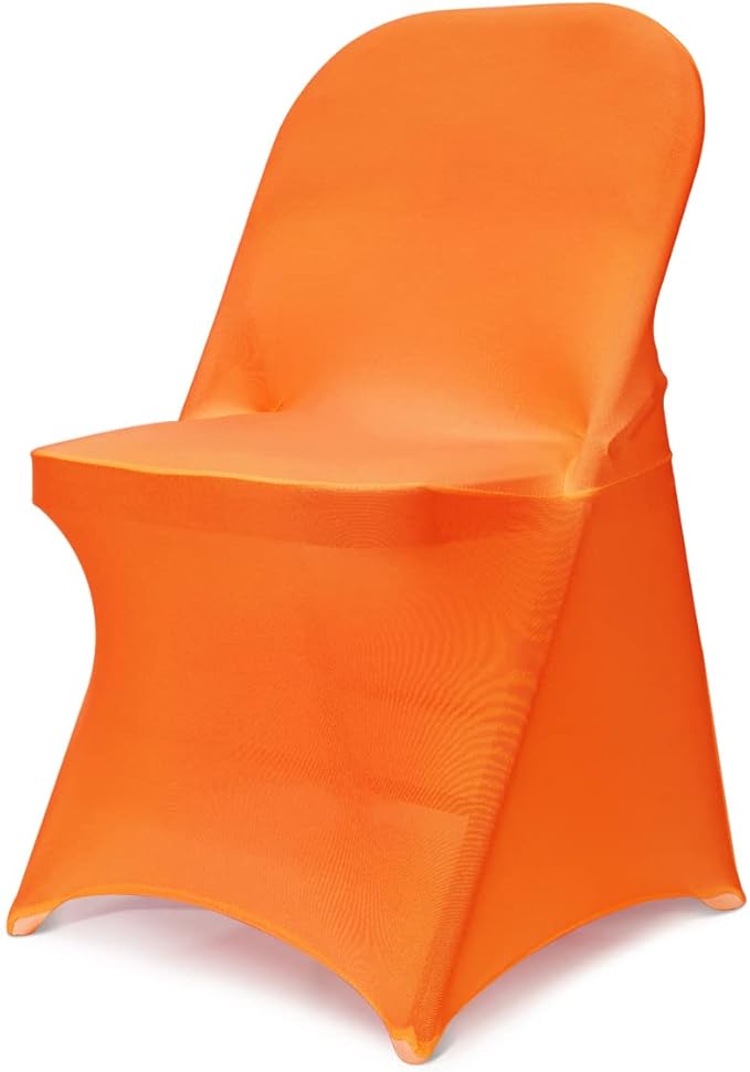 Babenest Spandex Folding Chair Covers Upgraded 10 PCS Universal Stretch Washable Fitted Chair Slipcovers Protector for Wedding, Holidays, Banquet, Party, Celebration (Orange)