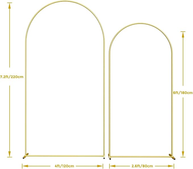 Metal Arch Backdrop Stand for Wedding, Parties, Birthday, Baby Shower, Graduation, Bridal Shower, Garden, Floral, Balloon Decoration (7.2FT & 6FT)