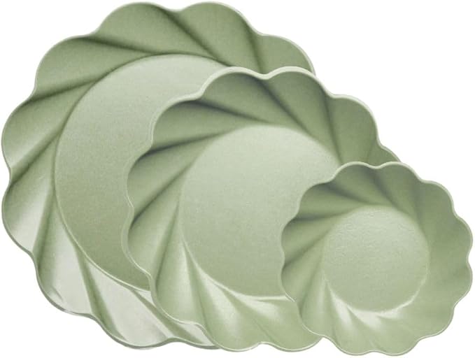 Eco-Friendly Compostable Party Plates - 24 Piece Set in 3 sizes. 8 XL Plates, 8 Dinner Plates, 8 Salad Plates- Made Of Bamboo Wood Fiber, and Sugarcane- Sturdy, Heavy Duty & Stunning - Sage