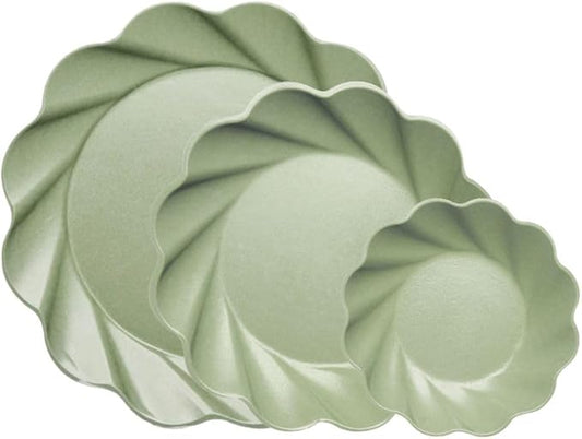 Eco-Friendly Compostable Party Plates - 24 Piece Set in 3 sizes. 8 XL Plates, 8 Dinner Plates, 8 Salad Plates- Made Of Bamboo Wood Fiber, and Sugarcane- Sturdy, Heavy Duty & Stunning - Sage