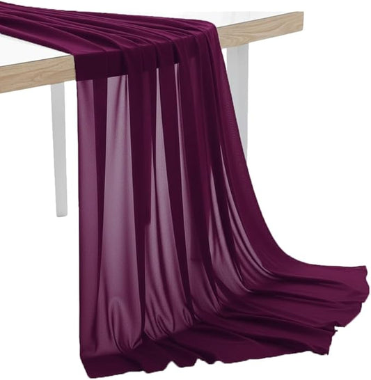 MDS Pack of 15 Yard Chiffon Fabric, Sheer Soft Draping Fabric Bolt for Wedding Party Backdrop Arch Decoration, Apparel Bridal Dress Sewing DIY Crafts Solid Gauze Fabrics 44” Wide - Eggplant