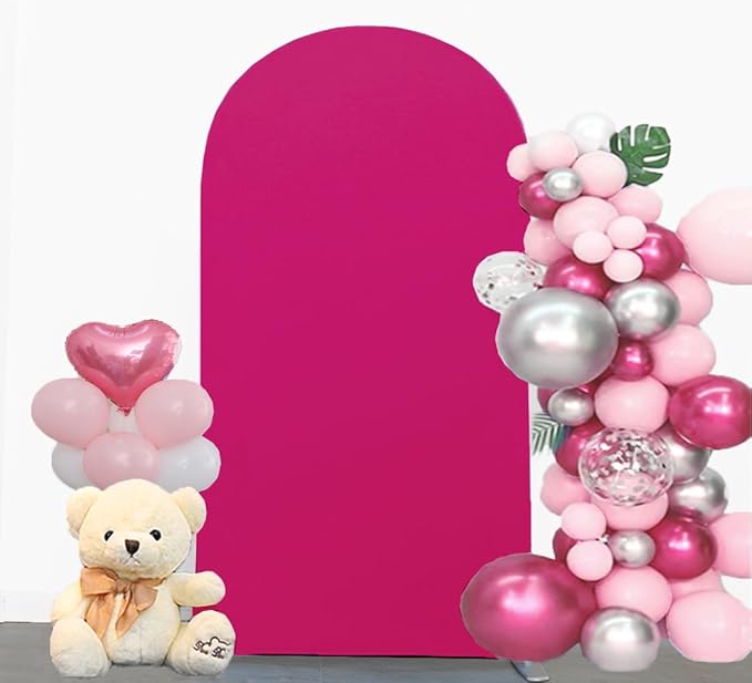 7.2 FT Hot Pink Spandex Arch Backdrop Cover for Wedding Party Celebration Proposal Birthday